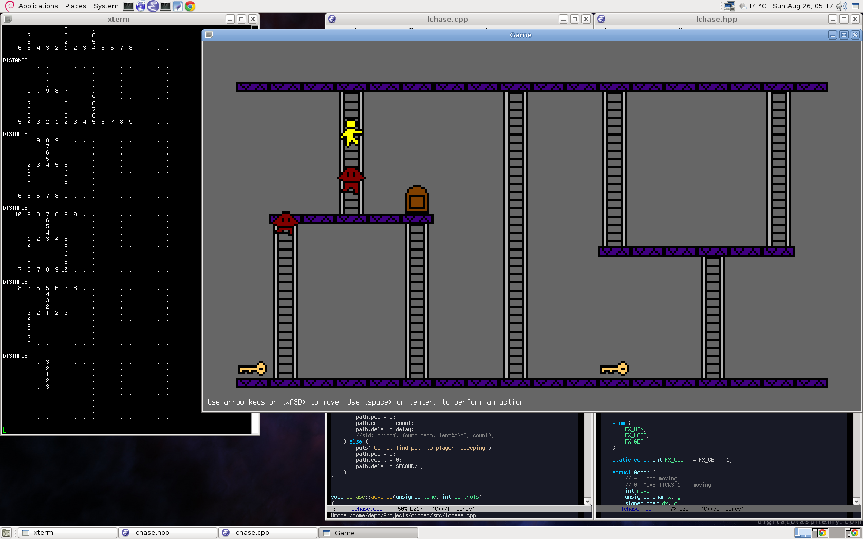 Screenshot of game development, showing pathfinding code