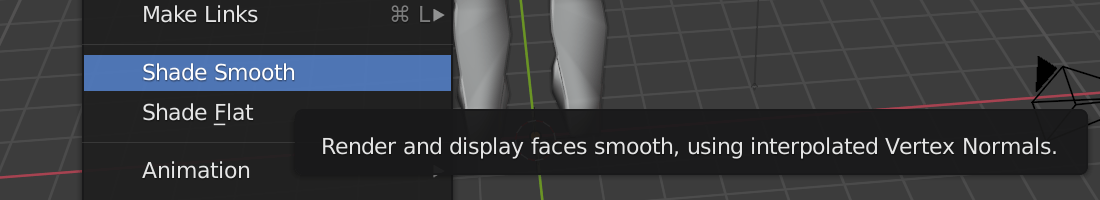 Blender menu option for smooth shading